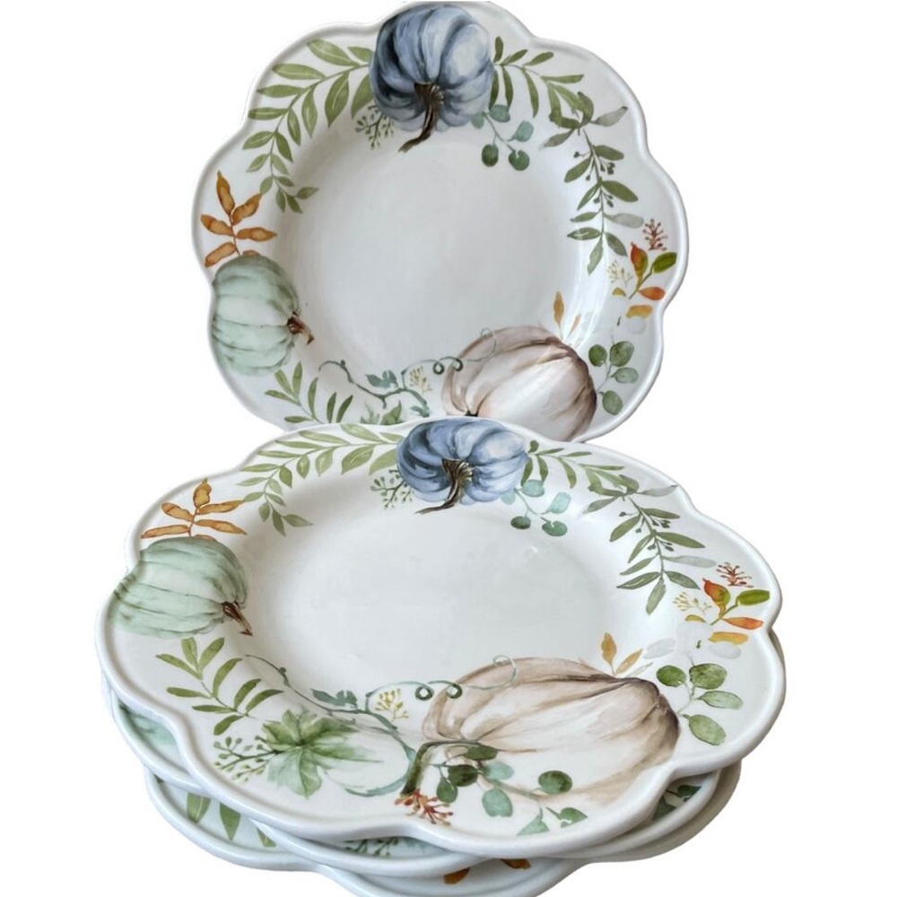 POTTER'S STUDIO Pumpkin Print Ceramic Dinner Plates Set of 4 Fall Harvest NEW